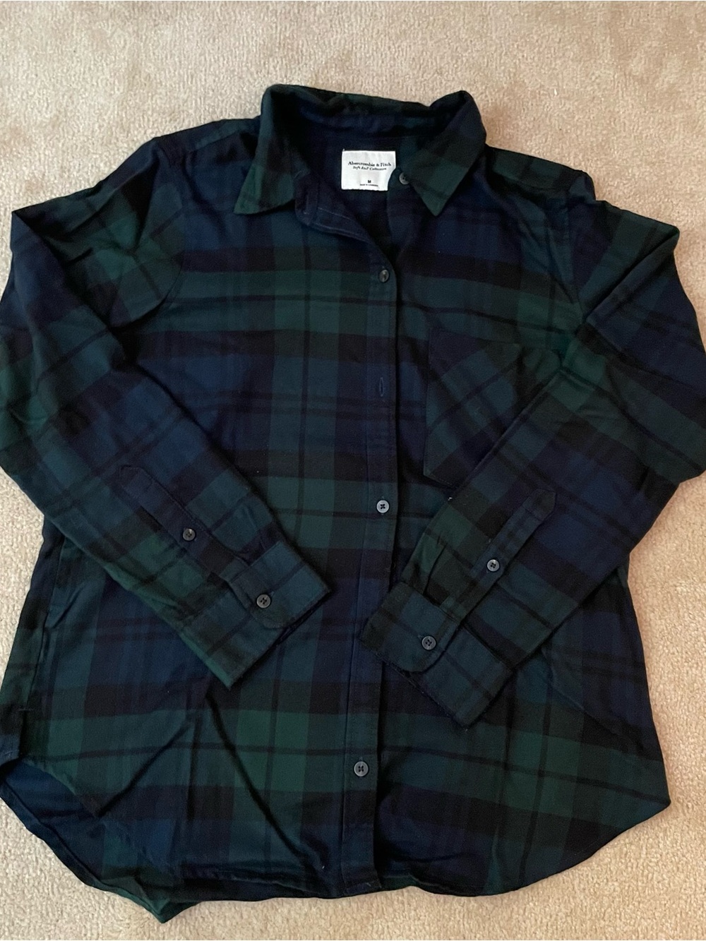 Abercrombie & Fitch Green and Navy Plaid Button-Up Shirt